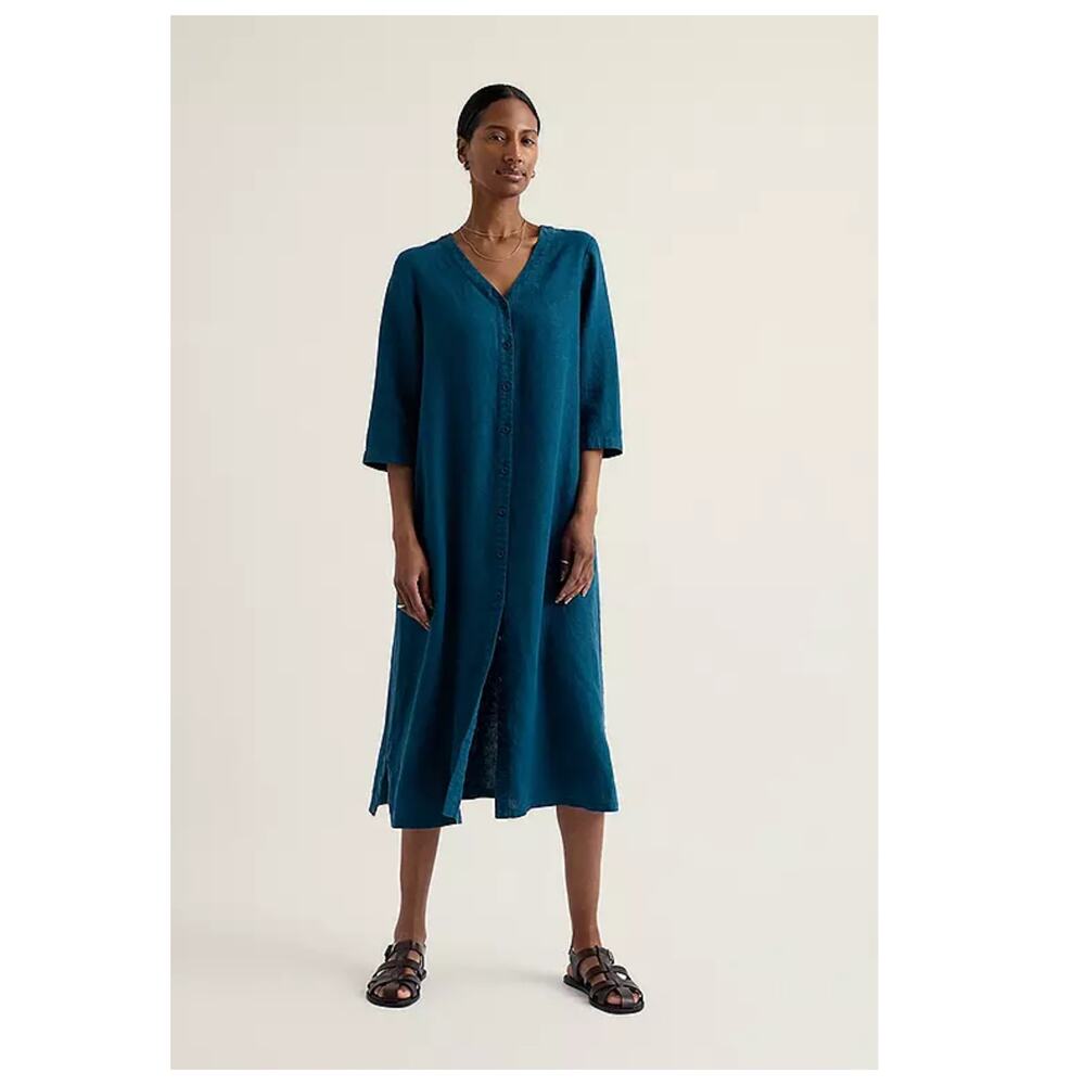 NEW Seasalt Cornwall Word Posey Linen Button-Up Midi Dress Size US/10 - Picture 13 of 13
